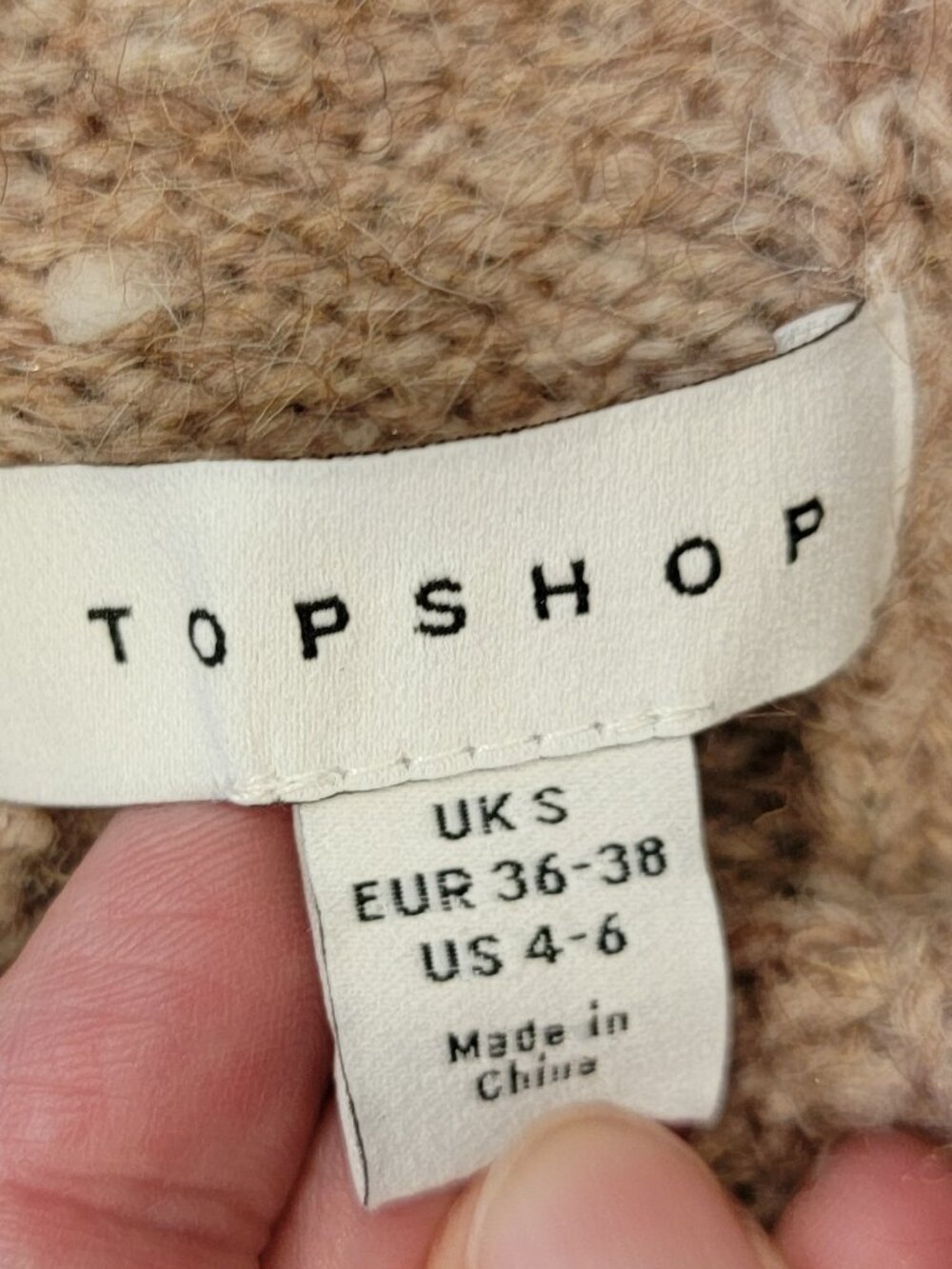 Topshop knitted oversized funnel neck wide rib mini dress in mushroom - Picture 9 of 13